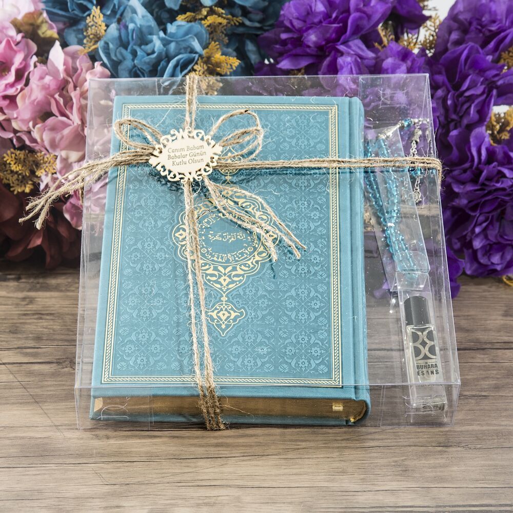 Hediyelik Kur’an-ı Kerim, Lüks Esans, Tesbihli Set - Turkuaz