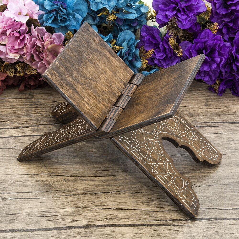 Ahşap Kitaplık ve Kuran Rahlesi 35*17 cm Rumi Desenli Kahve