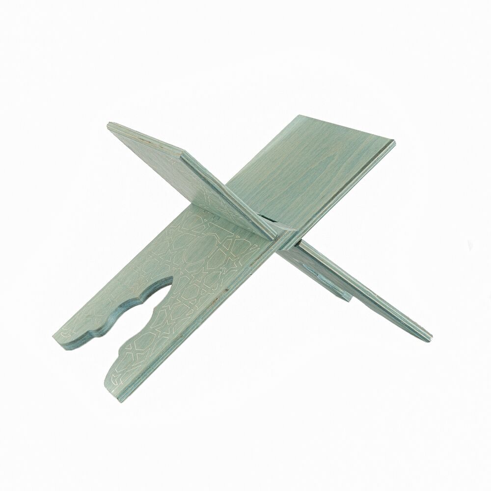 Çocuk Boy Ahşap Kitaplık ve Kuran Alıştırma Rahlesi 35*17 cm Rumi Desenli Mavi