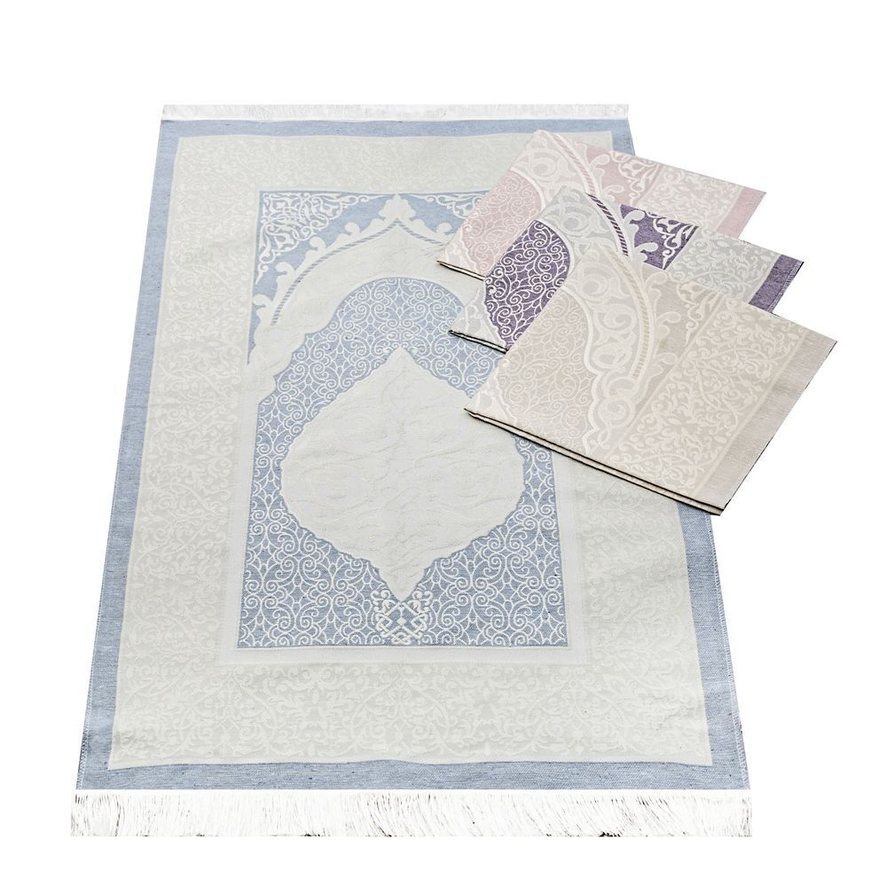 Hediyelik Kadife Kaplı Yasin Kitabı, Seccade, Şal, İnci Tesbih, Asetat Kutulu (26×23) Set - Mavi