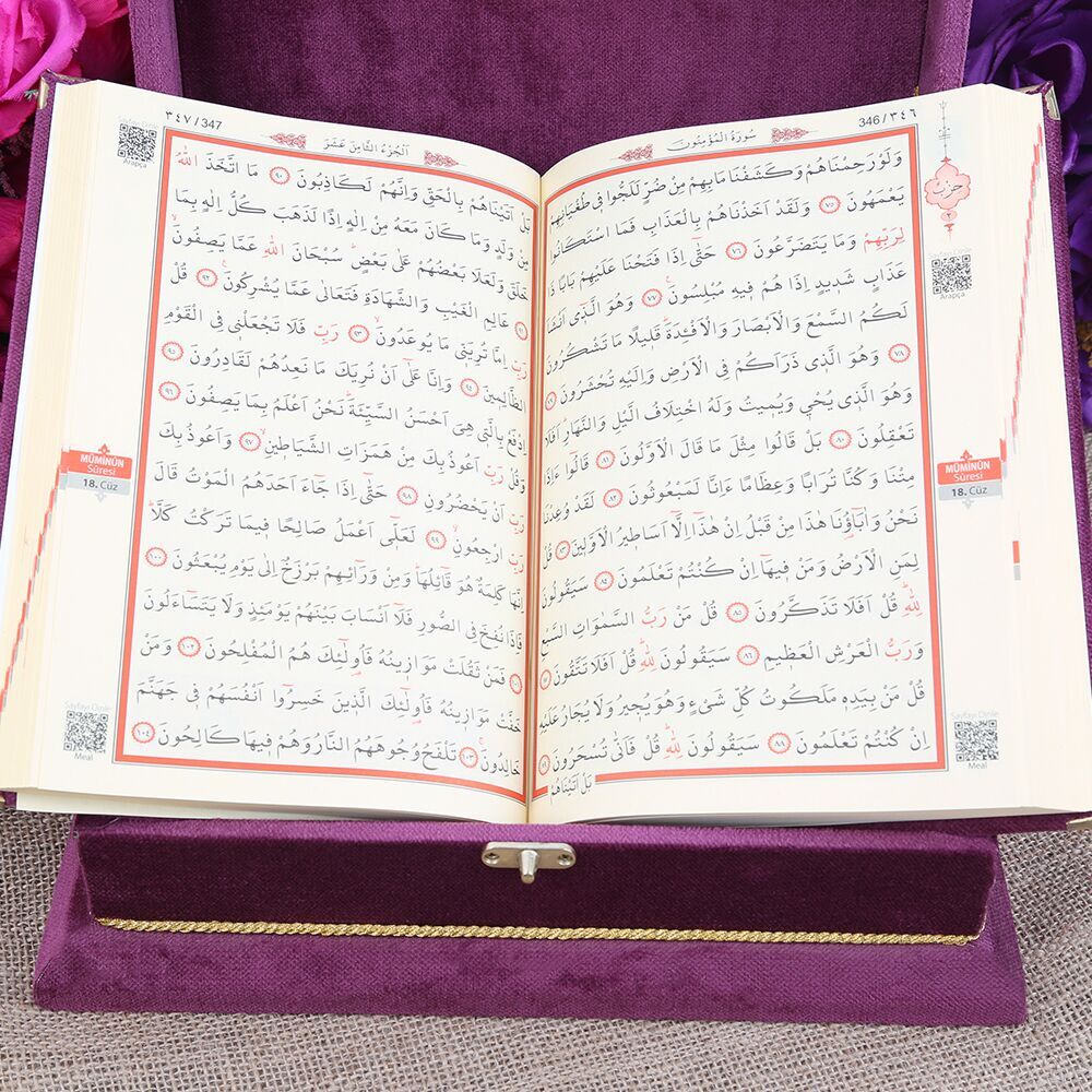 Kadife Kaplı Kutulu Kur’an-ı Kerim Mor