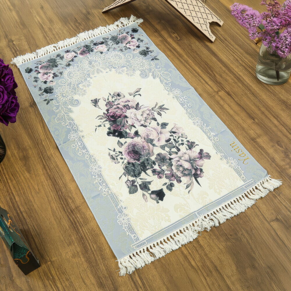 İsme Özel Lüks Hürrem Astarsız Seccade - Gri 68 x 117 cm