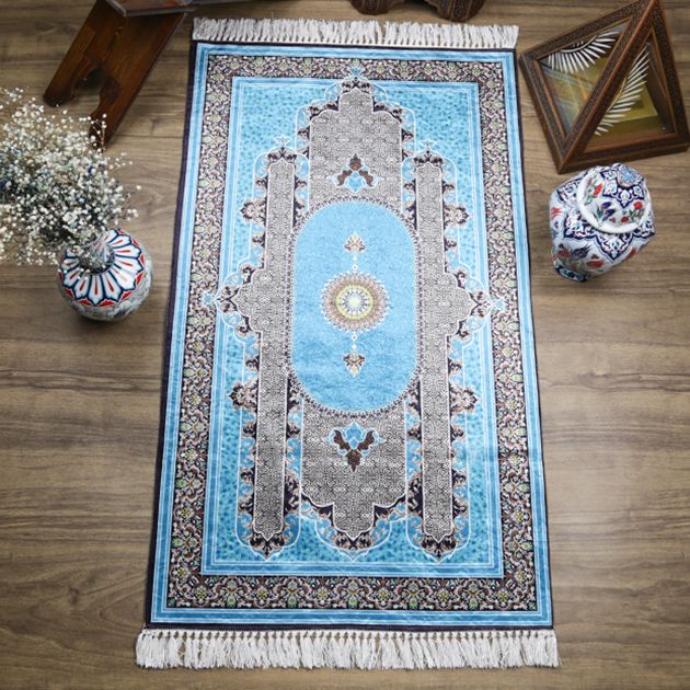 Çeyizlik İpek Burgu Seccade Mavi 70x120 cm - 510 gr