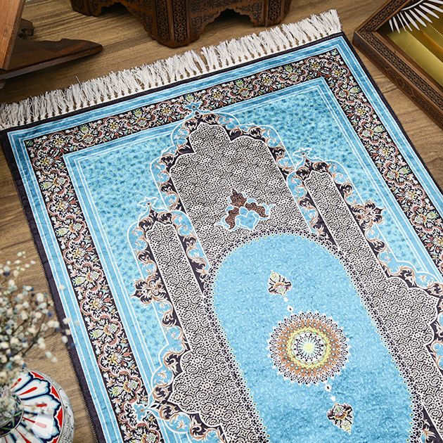 Çeyizlik İpek Burgu Seccade Mavi 70x120 cm - 510 gr