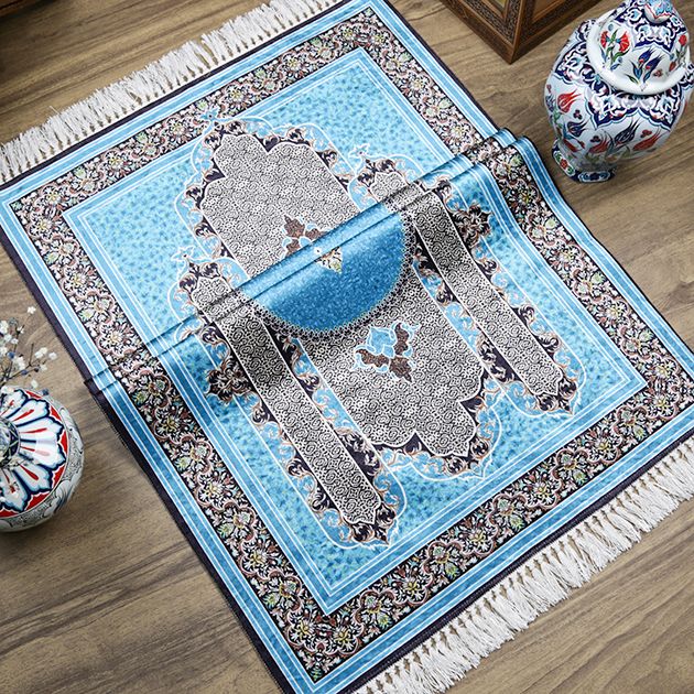 Çeyizlik İpek Burgu Seccade Mavi 70x120 cm - 510 gr