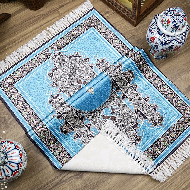 Çeyizlik İpek Burgu Seccade Mavi 70x120 cm - 510 gr