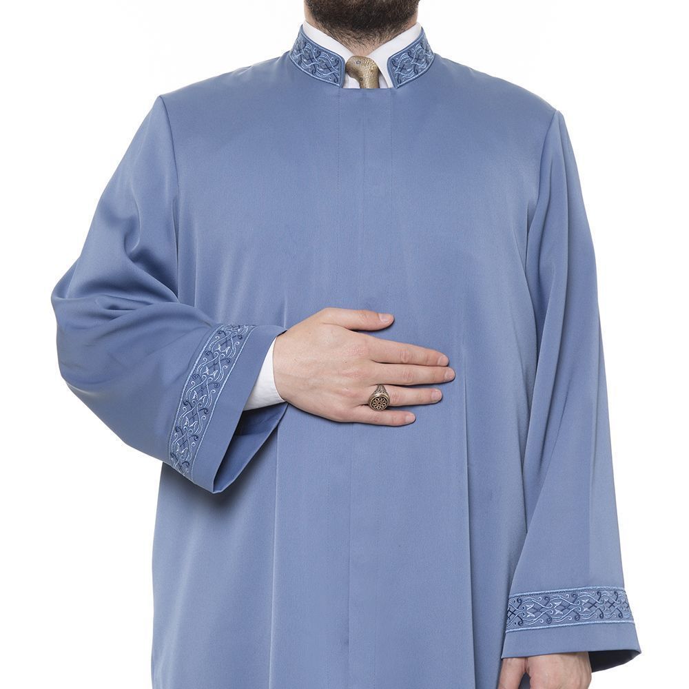 Sabuni İmam Cübbesi İndigo - Kol ve Yaka Nakışlı Model