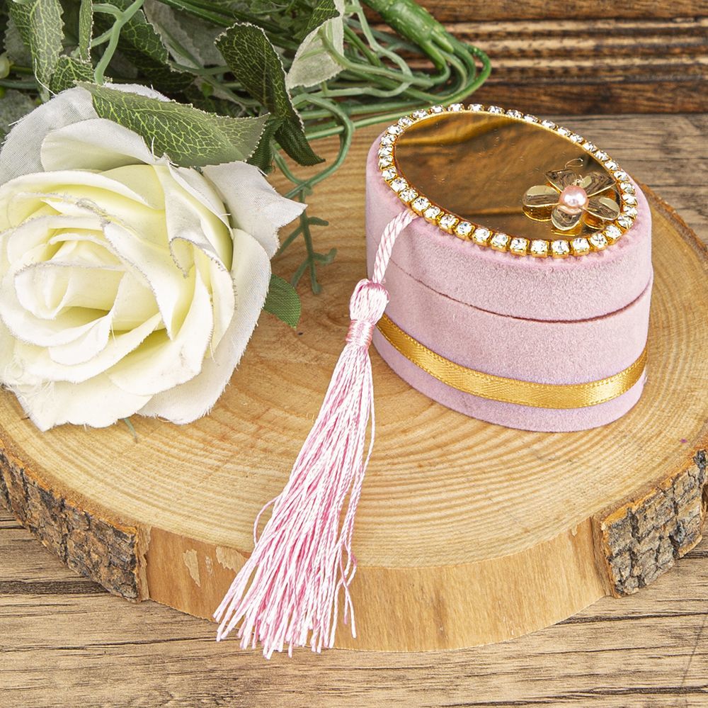 Anneler Günü Hediyesi Lüks Zikirmatik ve İnci Tesbih ,Elips Kutulu, Flok Kaplı, Aynalı Pleksili- Pembe 7*5 cm 70 gr
