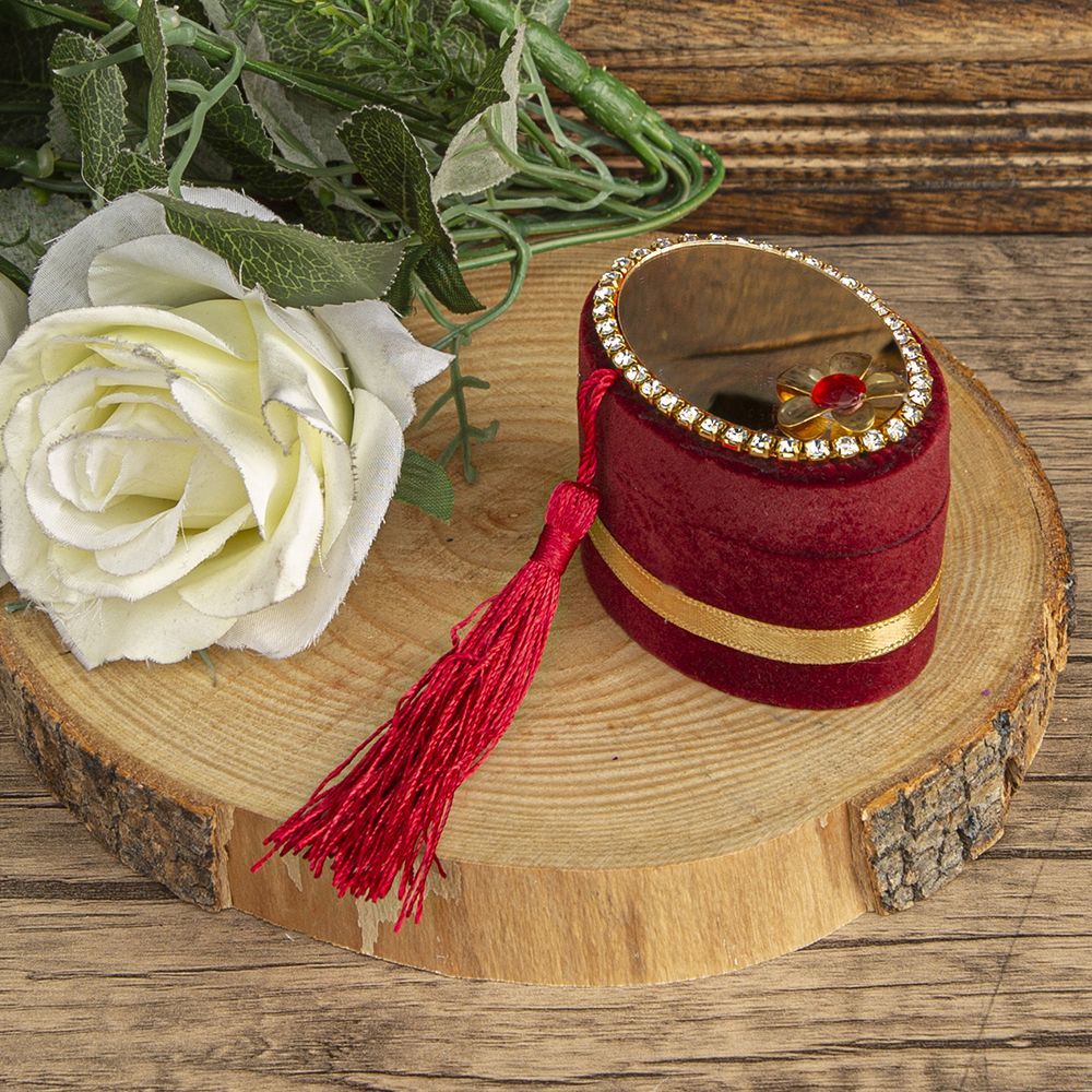 Anneler Günü Hediyesi Lüks Zikirmatik ve İnci Tesbih ,Elips Kutulu, Flok Kaplı, Aynalı Pleksili- Kırmızı 7*5 cm 70 gr