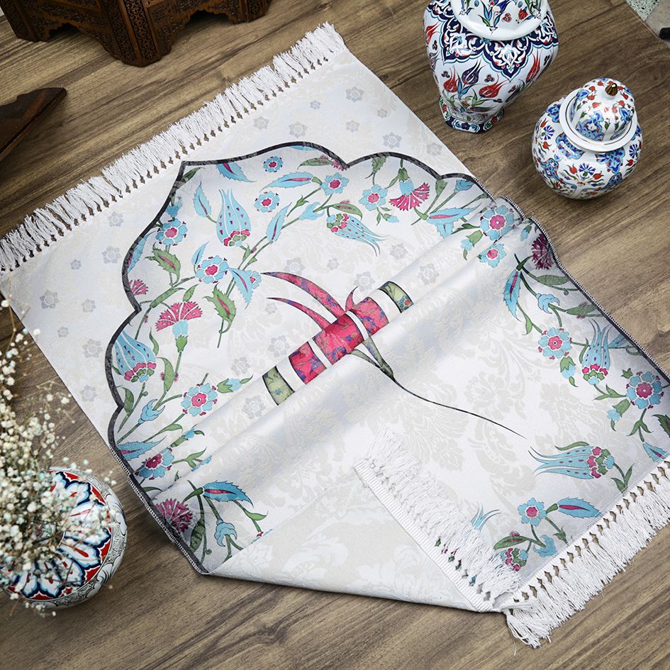 İnce Pamuk Çocuk Seccadesi Fuşya Lale 44x77 cm-180 gr-Tesbih Hediyeli