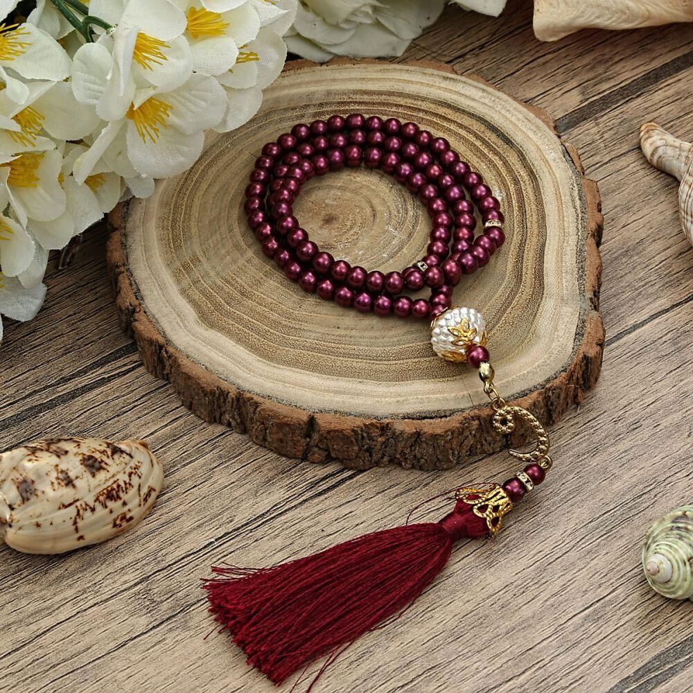 Anneler Günü Hediyesi Termo Yasin Kitabı (16x24 cm) 46 Sayfa, 99’lu İnci Tesbihli Set-Bordo