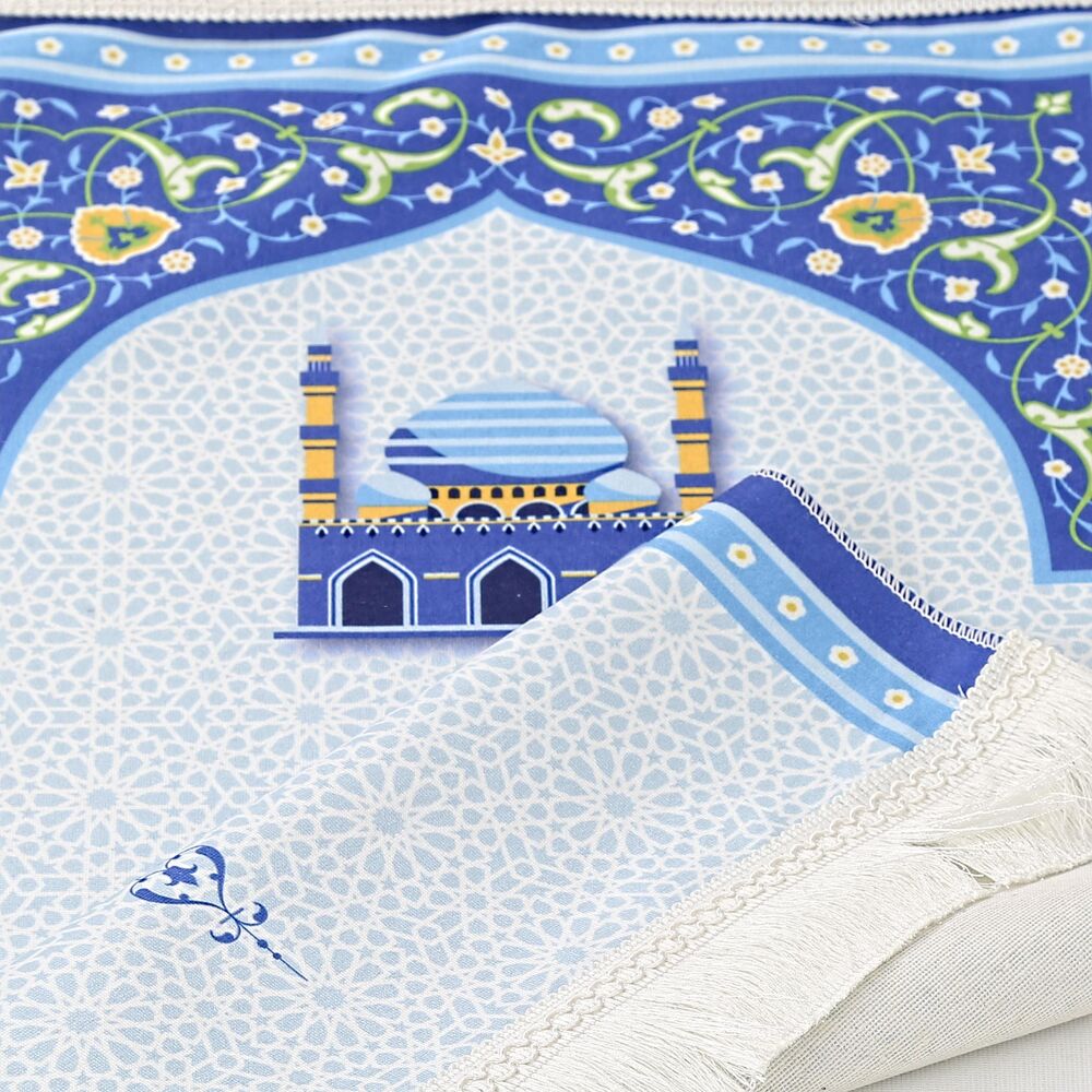 Çocuk Seccadesi Kudüs Mavi 82×45 cm 110 gr- Tesbih Hediyeli