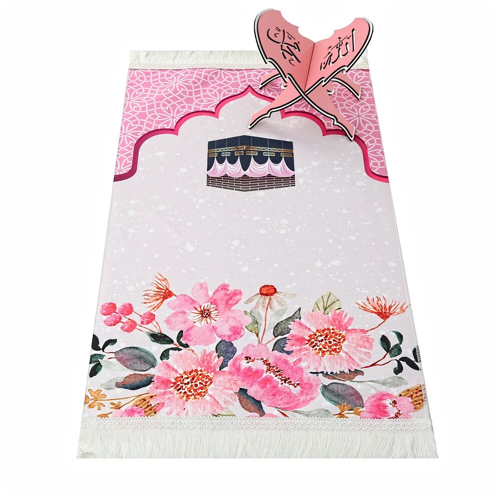 Çocuk Seccadesi Kabe Pembe 82×45 cm 110 gr - Tesbih Hediyeli