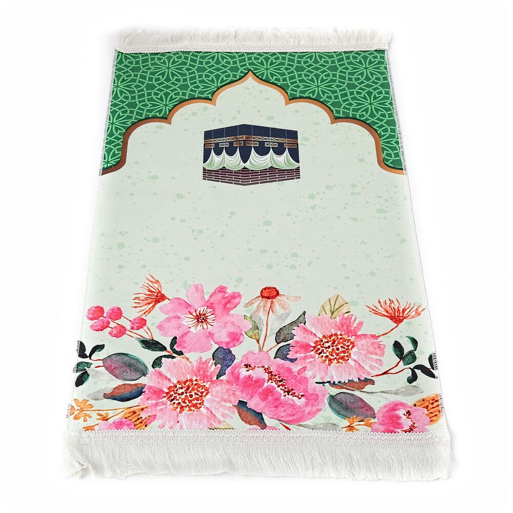 Çocuk Seccadesi Kabe - Yeşil 82×45 cm 110 gr - Tesbih Hediyeli