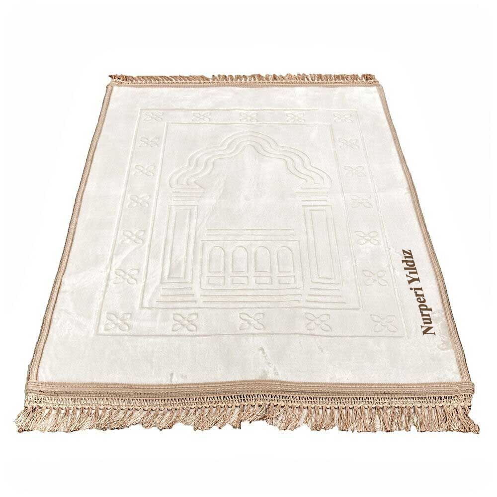 Lüks Kadife Peluş Seccade Krem İsimli 70 x 110 cm - 750 gr