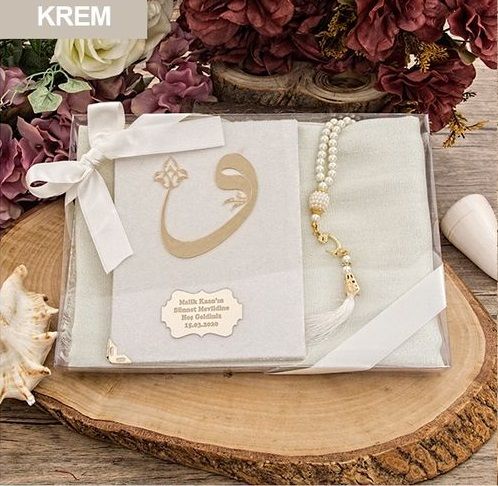 Şal, İsme Özel Yasin Kitabı, İnci Tesbih Dini Hediyelik-Kcyb-krem