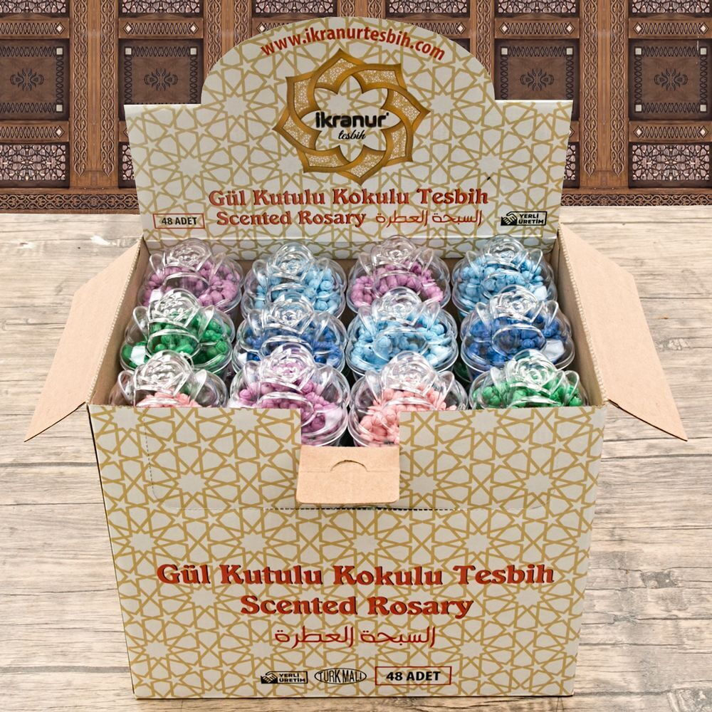 Şeffaf Gül Kutu-Karışık Renk Kokulu Tesbih  - 1 Koli 288 Adet 8 Kutulu
