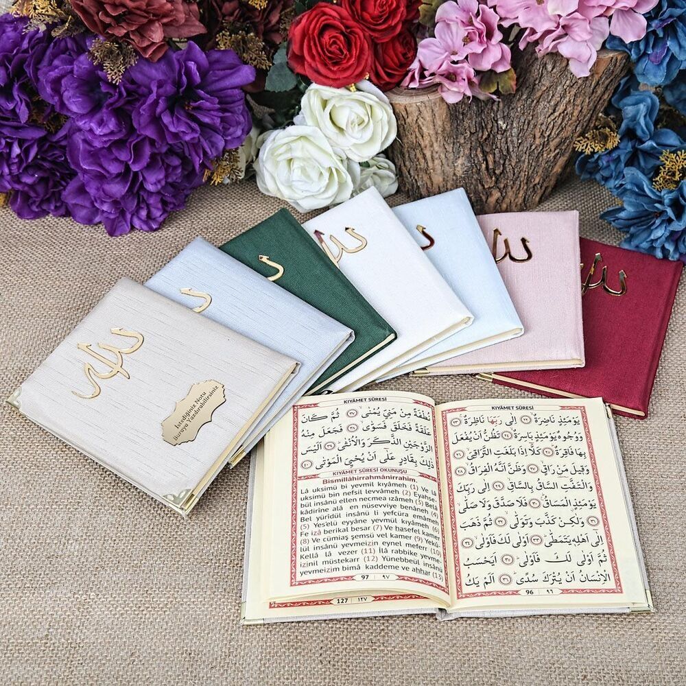 Hediyelik Şantuk Kese Yasin ve Tesbih Süslemeli Asetat Kutulu (17×15) Set Yeşil