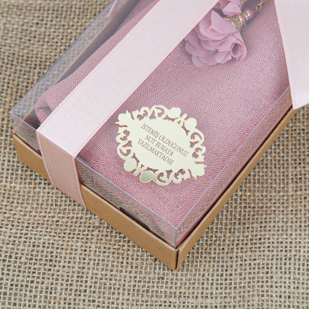 Hediyelik Pembe Şal & İnci Tesbih Güllü Pembe