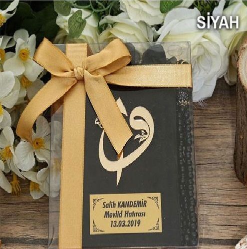 Hediyelik Kadife Kur’an-ı Kerim, İnci Tesbih, Asetat Kutulu (17×15) Set ( Renk Seçenekli )-M694-si̇yah