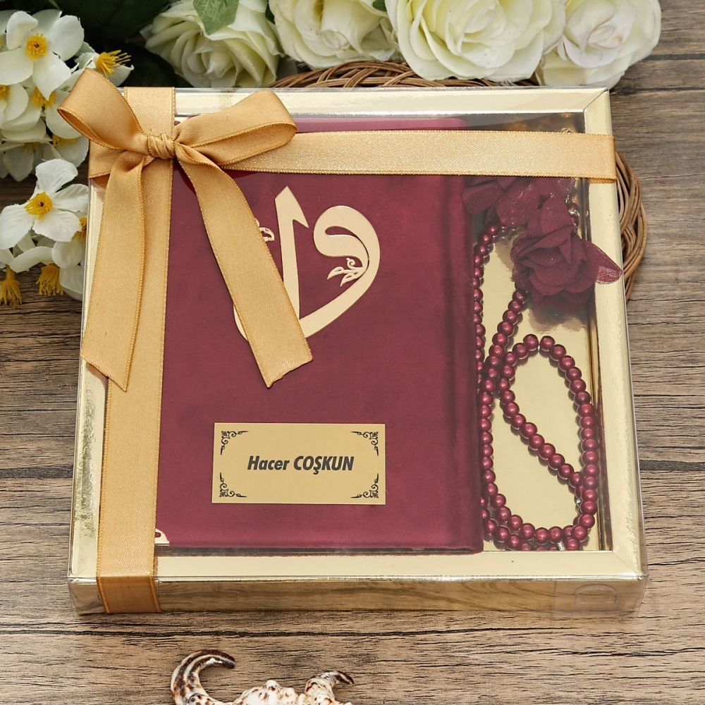 Canım Annem Doğum Günü Hediyesi Çanta Boy Kadife Kaplı Kur’an-ı Kerim İnci Tesbih Hediyeli