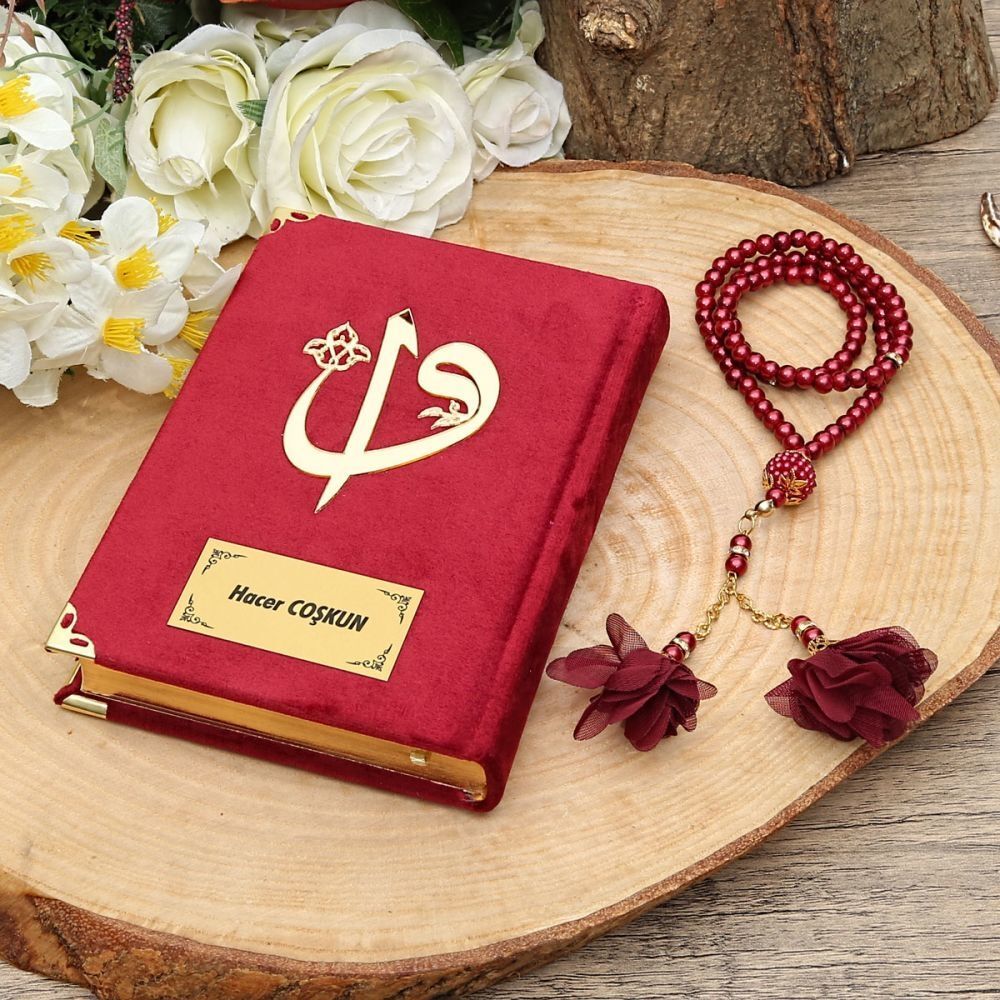 Canım Annem Doğum Günü Hediyesi Çanta Boy Kadife Kaplı Kur’an-ı Kerim İnci Tesbih Hediyeli