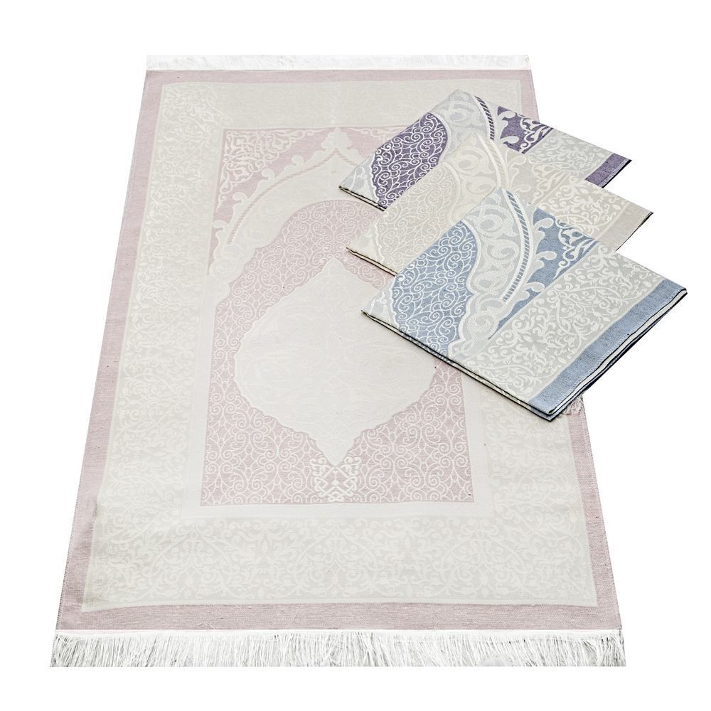 Hediyelik Seccade, İnci Tesbih, Çanta Boy Kur’an-ı Kerim, Asetat Kutulu (26×23) Set Pembe