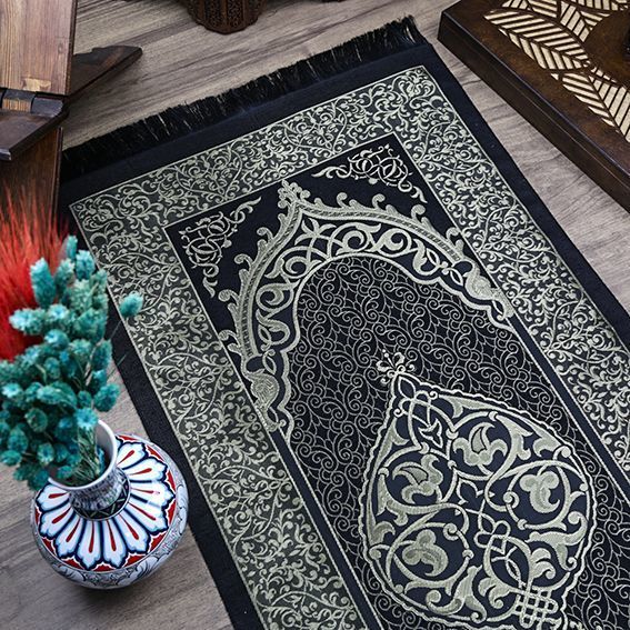 Hediyelik Siyah Şal Seccade İnci Tesbih 99 lük 400 gr 30*10*6 cm