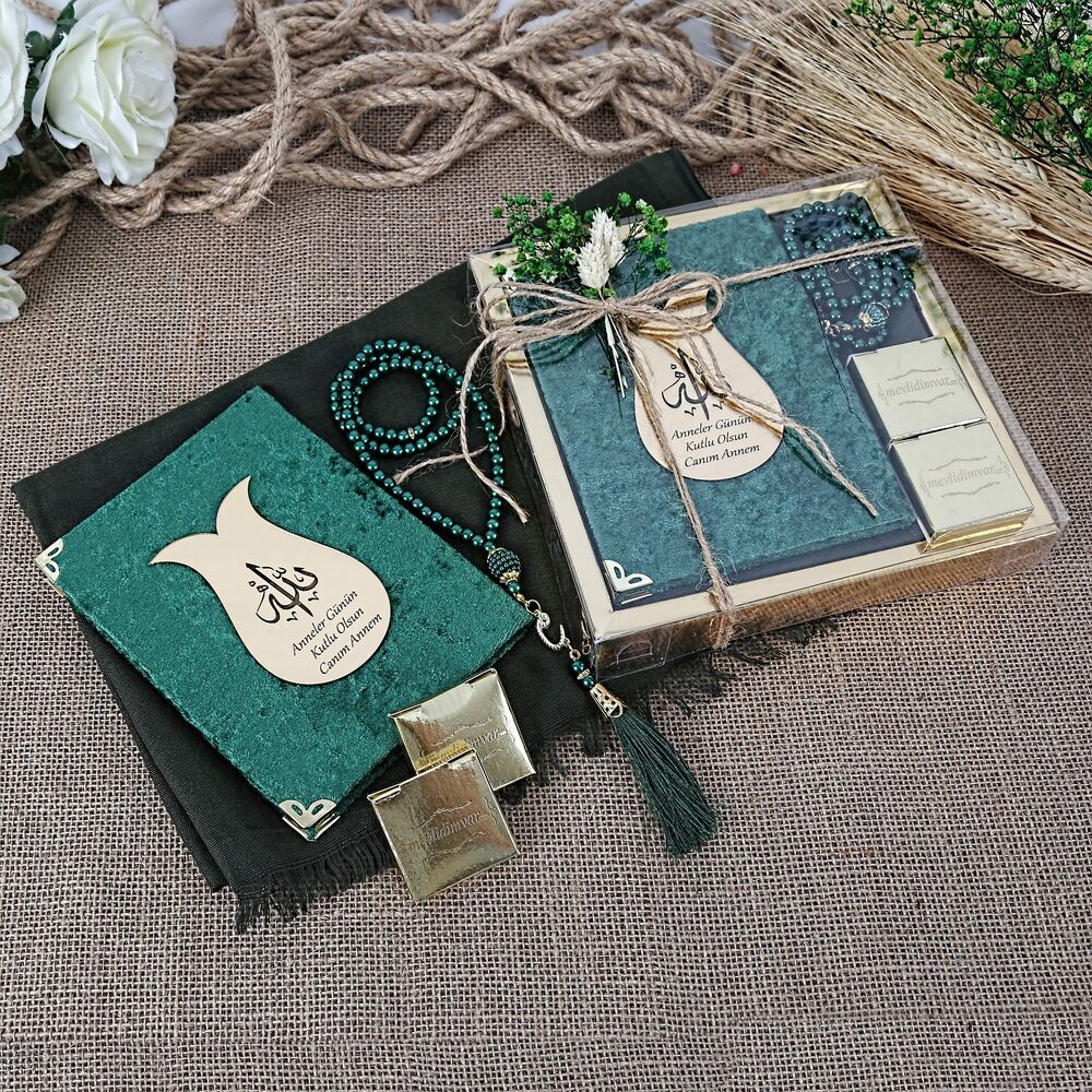Hediyelik Şal, Yasin Kitabı, İnci Tesbihli Set-Yeşil