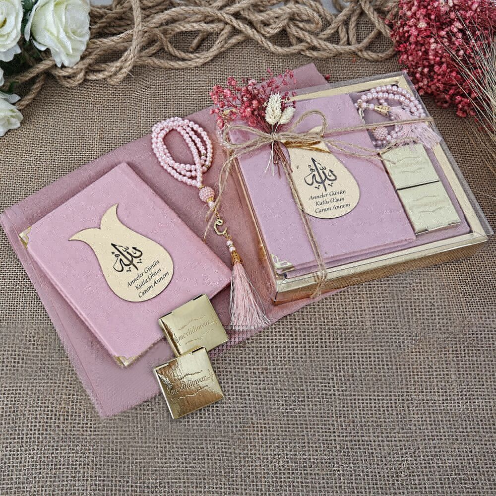 Hediyelik Şal, Yasin Kitabı, İnci Tesbihli Set-Pembe