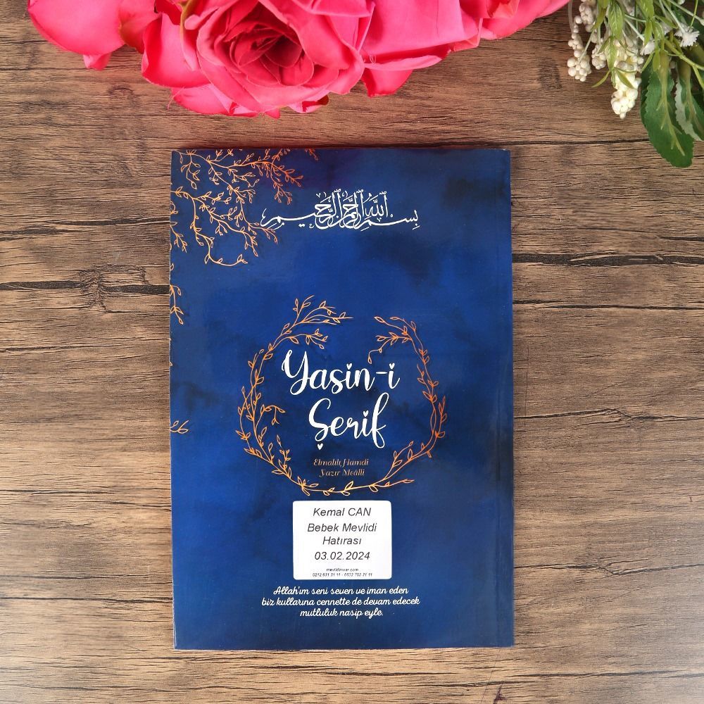 Yasin Kitabı 10 Adet Ortaboy 16×24, 64 Sayfa İsme Özel Etiketli Mevlüt Hediyeliği-Mavi