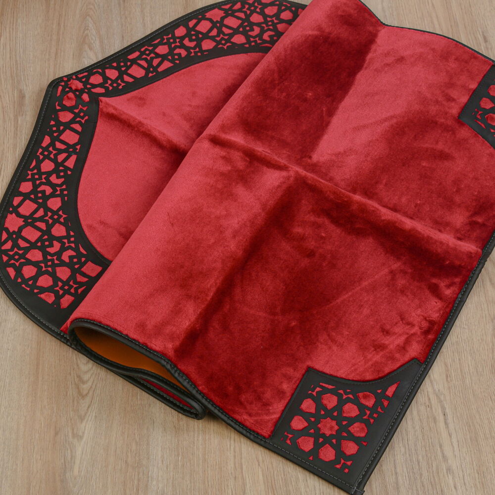 Lüks Çantalı Kaymaz Deri Tabanlı Soft Yumuşak Peluş Seccade Bordo (Seccade 72*228 cm, Çanta 39*44 cm)