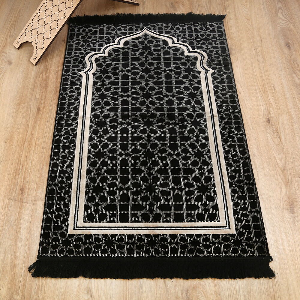 Edebali Lüks Kalın Kadife Halı Tipi  Soft Yumuşak  Seccade- Siyah (70*120 cm 1100 gr)