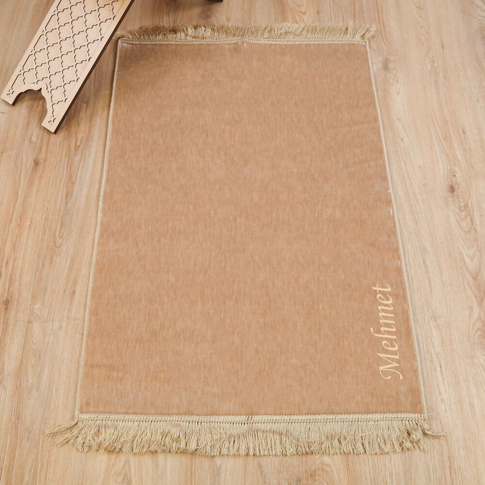 İsme Özel Sade Lüks  Kadife Seccade - Vizon (110 X 70 cm ,580 gr)