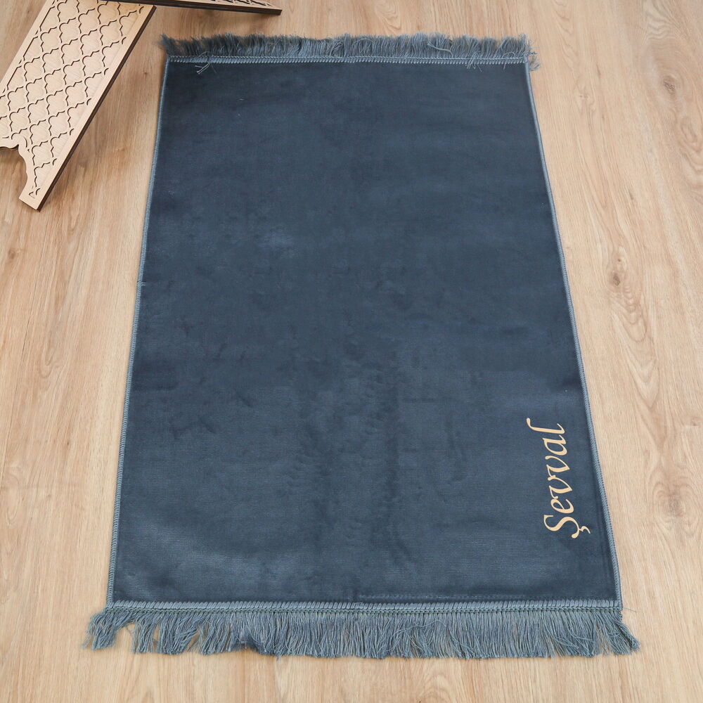 İsme Özel Sade Lüks  Kadife Seccade - Füme (110 X 70 cm ,580 gr)