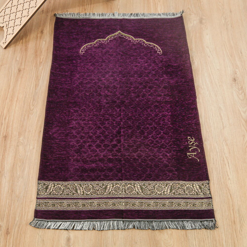 İsme Özel Osmanlı Sütunlu Şönil Seccade - Mor (75*115 cm)