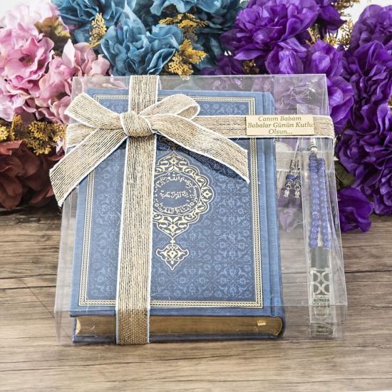 Babalar Günü Hediyesi, Kur’an-ı Kerim, Esans, 33’lü Tesbihli Set - Lacivert