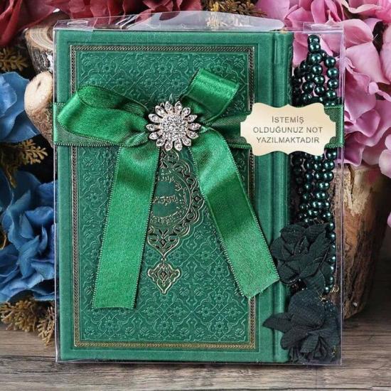 Termo  Kur’an-ı Kerim (Çanta Boy), Güllü Tesbih Seti-Yeşil