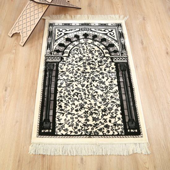 Medine Halı Tipi Kalın Yumuşak Kadife Çeyizlik  Seccade Elegant-Gri (70*120 cm 1040 gr)