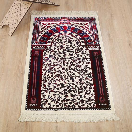 Medine Halı Tipi Kalın Yumuşak  Kadife Çeyizlik  Seccade Elegant- Bordo (70*120 cm 1040 gr)
