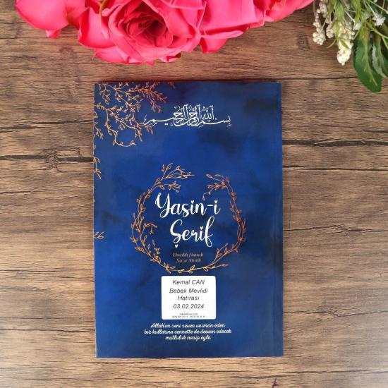 Yasin Kitabı 10 Adet Ortaboy 16×24, 64 Sayfa İsme Özel Etiketli Mevlüt Hediyeliği-Mavi
