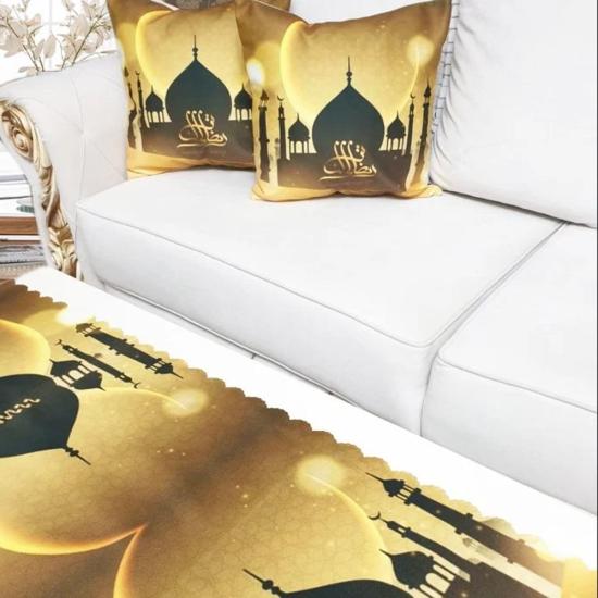 Ramazan Dekoratif Runner & Kırlent Kılıf  Kombin Set-Gold