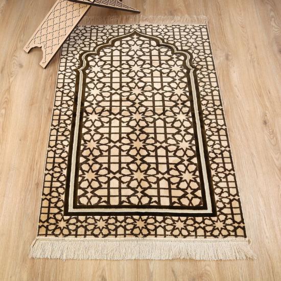 Edebali Lüks Kalın Kadife Halı Tipi  Soft Yumuşak  Seccade- Krem (70*120 cm 1100 gr)