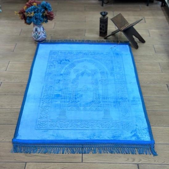 Lüks Kadife Peluş Seccade Mavi 70 x 110 cm - 750 gr