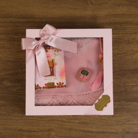 İsme Özel Anneye Hediye Ahşap Cam Kapaklı Kare Kutu Seti - Pembe