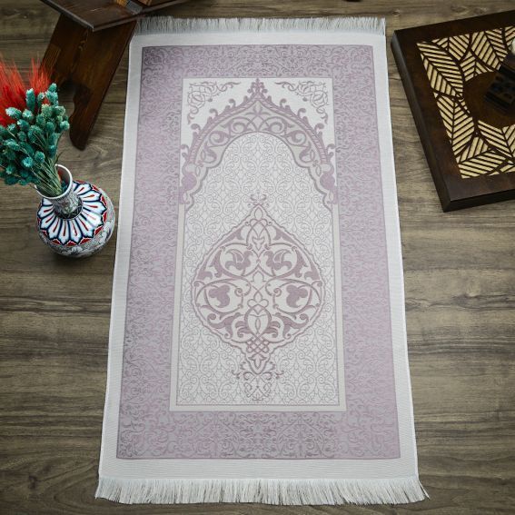 Hediyelik Seccade Mor, İnci Tesbih Güllü, Kur’an-ı Kerimli (Cep Boy) Set