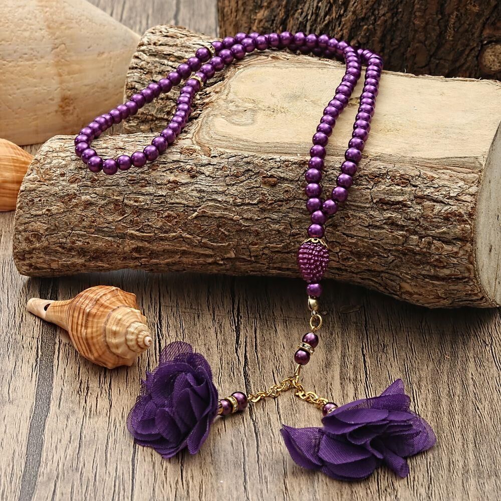 Hediyelik Seccade Mor, İnci Tesbih Güllü, Kur’an-ı Kerimli (Cep Boy) Set