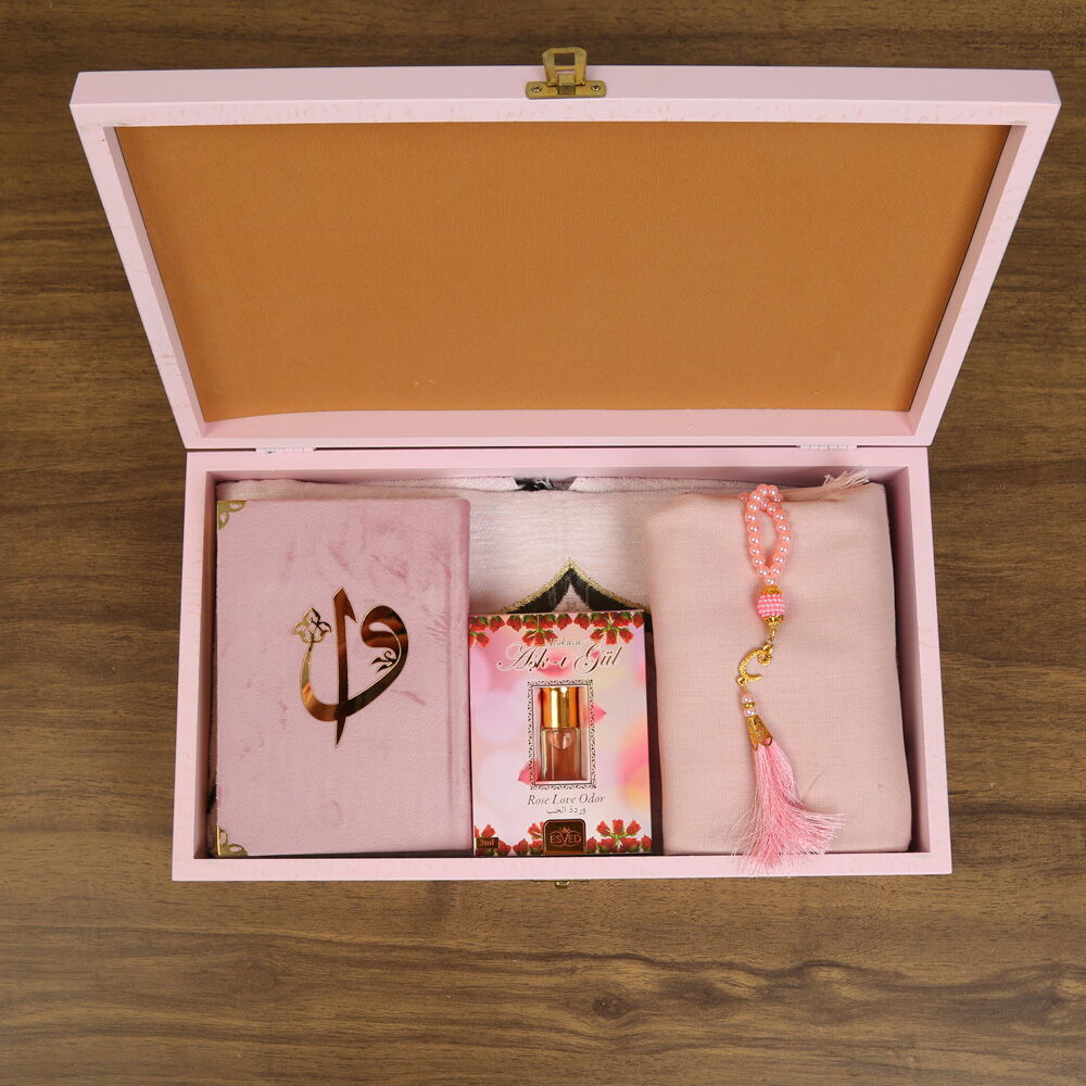 İsme Özel Anneye Hediye Ahşap Kutu Seti-Pembe