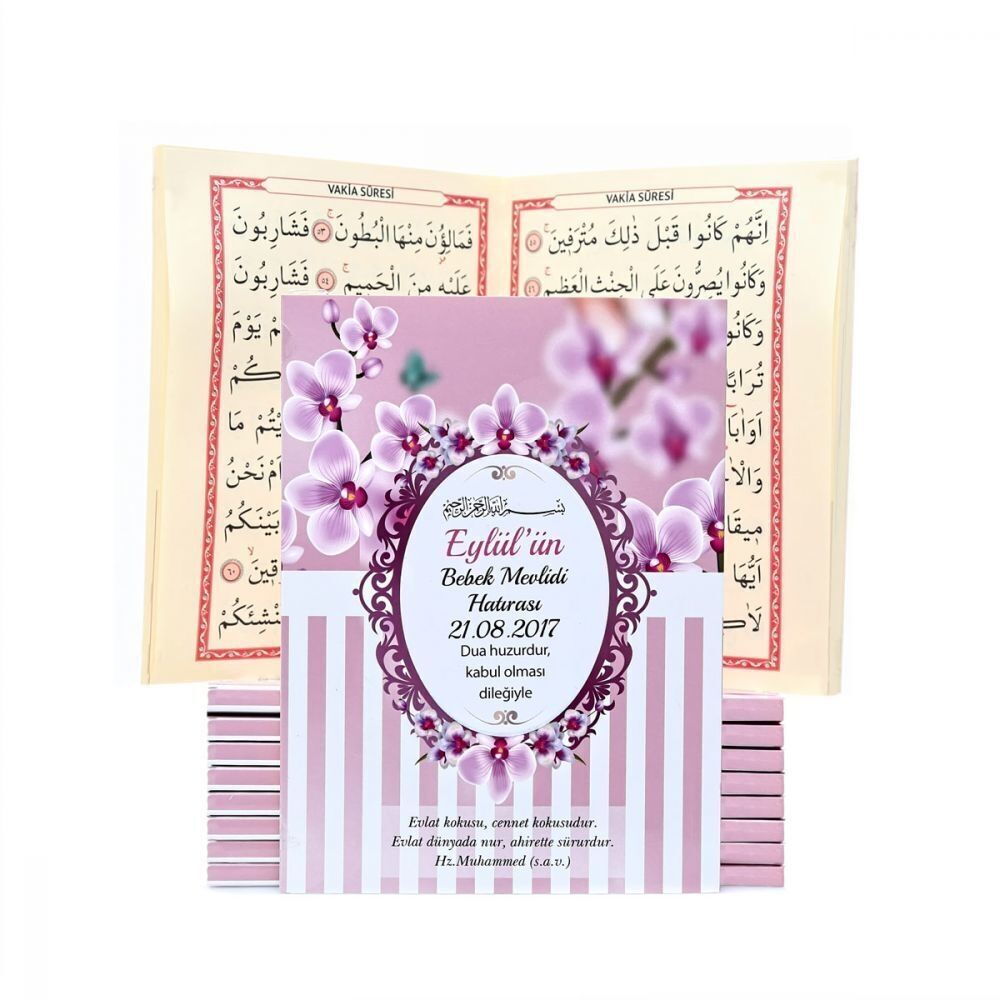 Yasin Kitabı 10 Adet Ekonomik Çanta Boy(12x16 80 Sayfa) İsme Özel Etiketli Mevlit İçin-Pembe